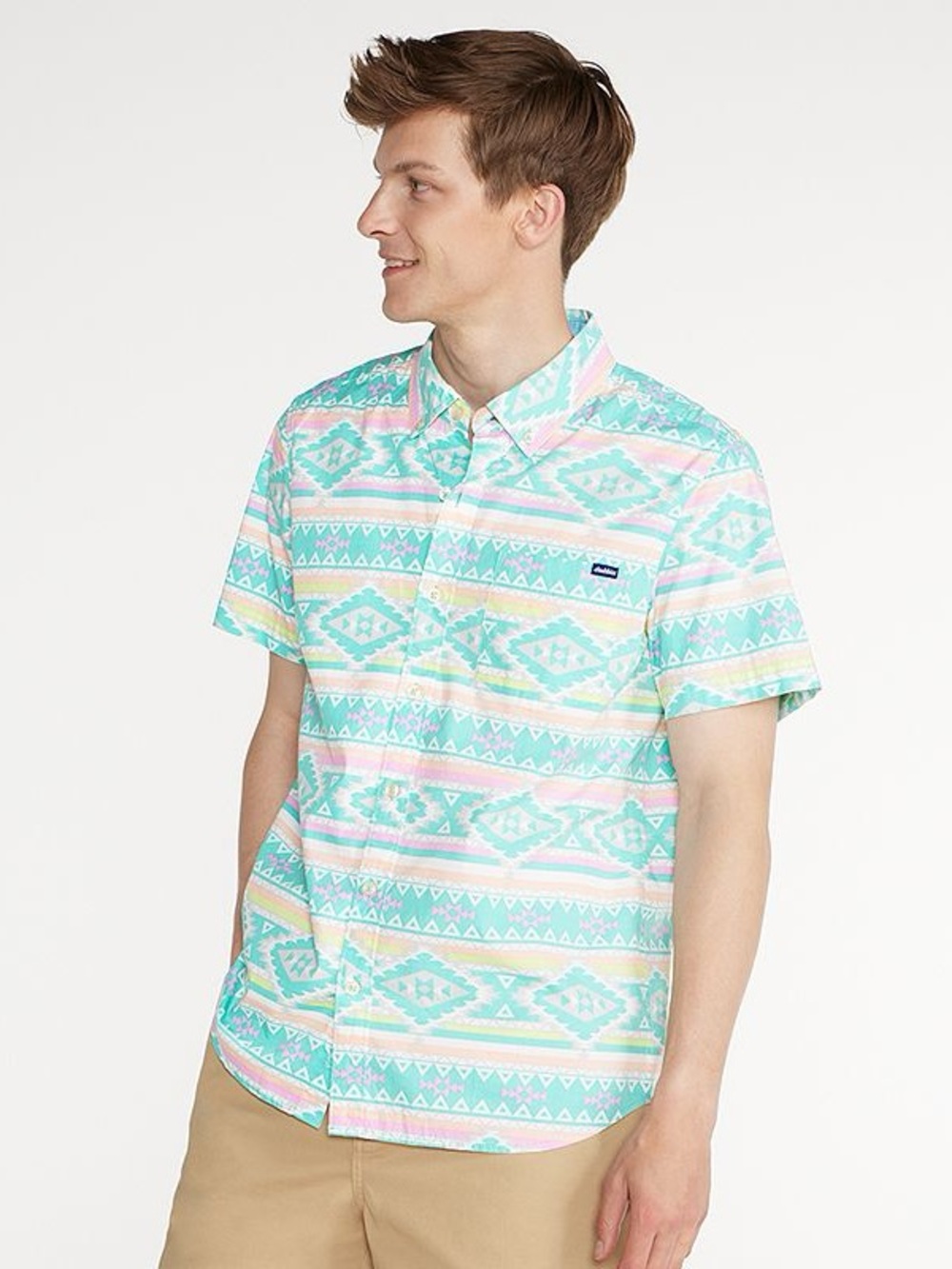 chubbies Pastel Aztec Short-Sleeve Button-Down in Mint, Pink, Cream